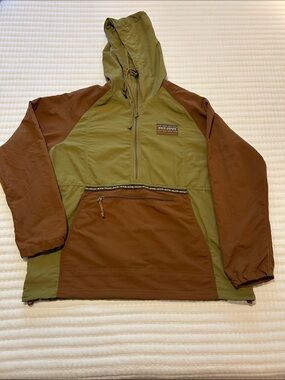 Back Roads Apparel Olive & Brown Hooded Windbreaker Pullover Large